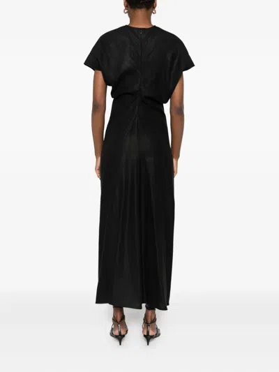 Totême Toteme Slouched Waist Woven Midi Dress In Black
