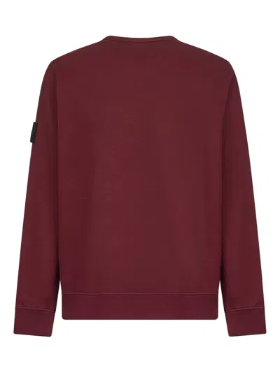 Stone Island Men Burgundy Brushed Organic Cotton Crewneck Sweatshirt In Red