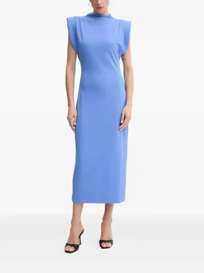 Karl Lagerfeld Padded-shoulder Midi Dress In Blue
