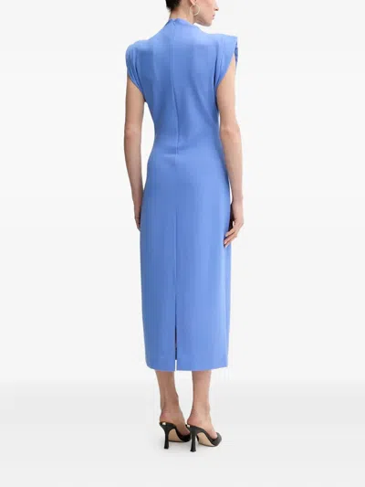 Karl Lagerfeld Padded-shoulder Midi Dress In Blue