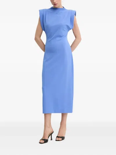 Karl Lagerfeld Padded-shoulder Midi Dress In Blue