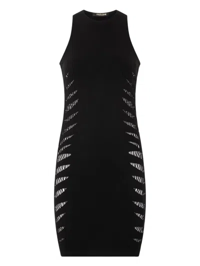 Roberto Cavalli Dress With Perforated Zebra Pattern In Black