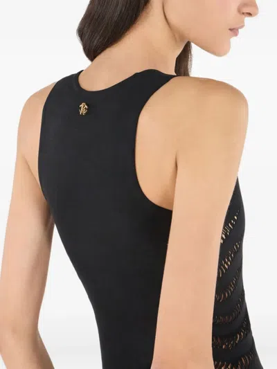 Roberto Cavalli Dress With Perforated Zebra Pattern In Black