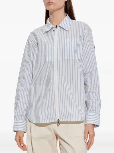 Moncler Women Striped Shirt With Logo Patch In Gray