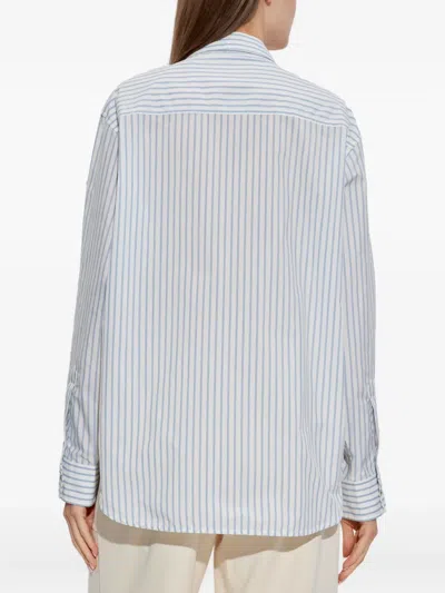 Moncler Women Striped Shirt With Logo Patch In Gray