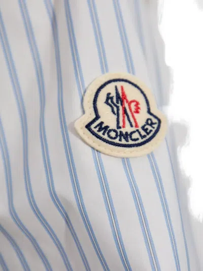 Moncler Women Striped Shirt With Logo Patch In Gray