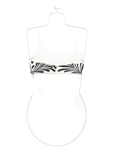 Cala De La Cruz Leaf-print Bikini Top In Black
