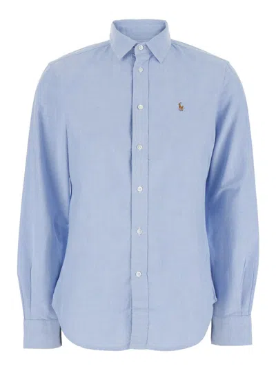 Polo Ralph Lauren Light Blue Shirt With Classic Collar And Pony Embroidery On The Front In Cotton Woman In Purple