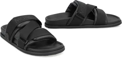Moncler Mon Summer Leather Sandals With Nylon Details In Black