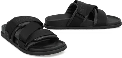 Moncler Mon Summer Leather Sandals With Nylon Details In Black