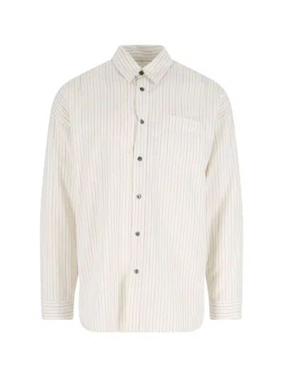 Sunflower Stable White Shirt With Classic Collar And All-over Striped Motif In Linen Blend Man