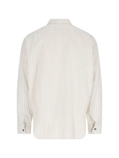 Sunflower Stable White Shirt With Classic Collar And All-over Striped Motif In Linen Blend Man
