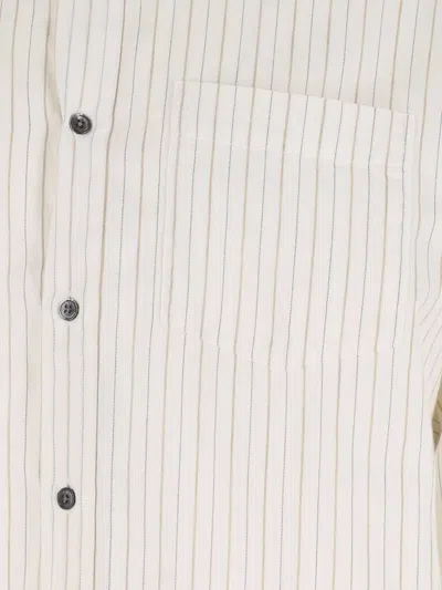 Sunflower Stable White Shirt With Classic Collar And All-over Striped Motif In Linen Blend Man