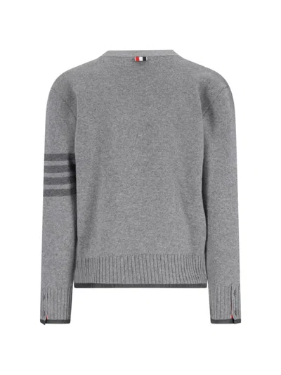 Thom Browne Grey Cardigan With V Neck And Striped Detail On The Sleeve In Wool Man