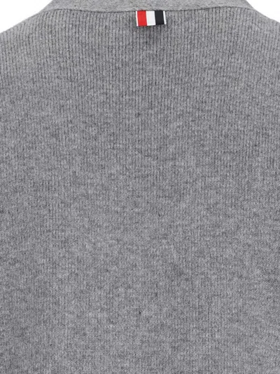 Thom Browne Grey Cardigan With V Neck And Striped Detail On The Sleeve In Wool Man