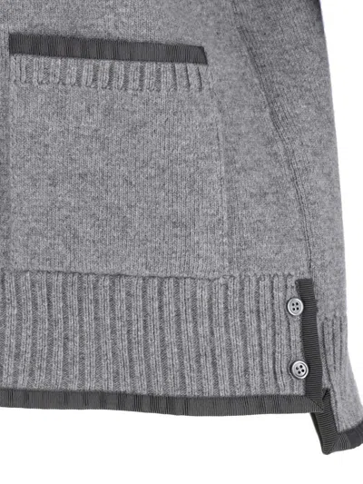 Thom Browne Grey Cardigan With V Neck And Striped Detail On The Sleeve In Wool Man