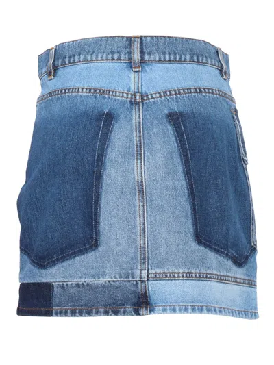 Philosophy Di Lorenzo Serafini Blue Wraparound Mini Skirt With Logo Detail On The Side And Patchwork Design In Blue