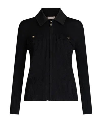 Liu •jo Liu Jo Ribbed Knit Sweater With Two-way Zip In Black