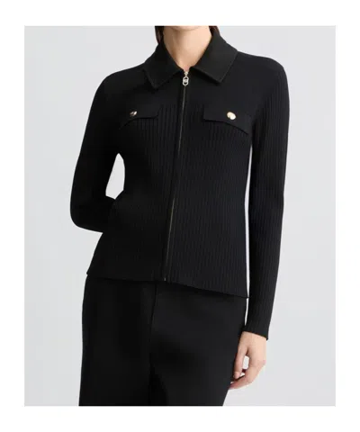 Liu •jo Liu Jo Ribbed Knit Sweater With Two-way Zip In Black