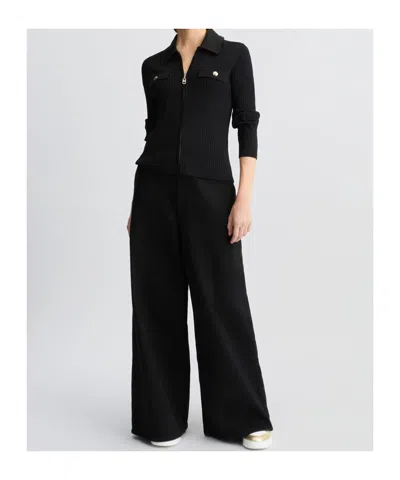 Liu •jo Liu Jo Ribbed Knit Sweater With Two-way Zip In Black