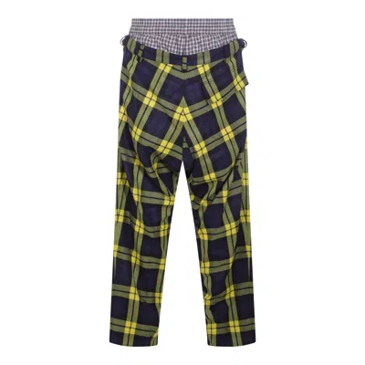 Vivienne Westwood Checkered Trousers Drawstring Button Detail In Yellow
