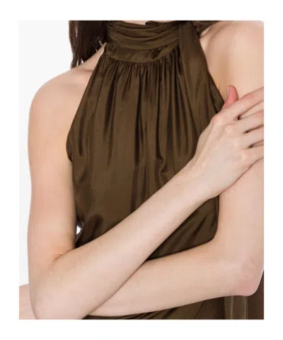Philosophy Di Lorenzo Serafini Brown Silk Long Dress With Ruffles In Brown