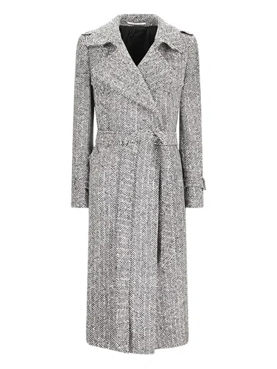 Tagliatore Herringbone Belted Coat In Gray