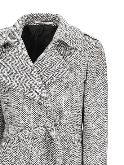 Tagliatore Herringbone Belted Coat In Gray