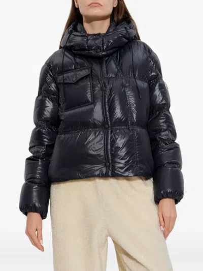 Moncler Erea Square-quilted Hooded Short Down Jacket In Black