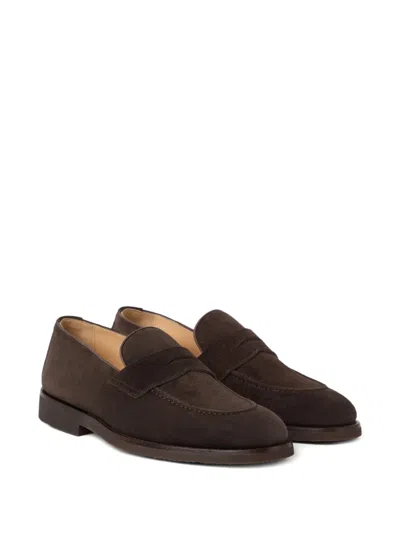 Brunello Cucinelli Leather-trimmed Suede Penny Loafers In Brown