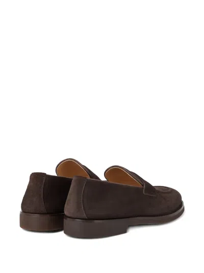 Brunello Cucinelli Leather-trimmed Suede Penny Loafers In Brown
