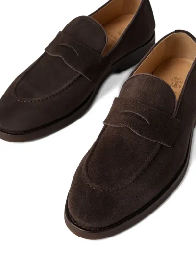 Brunello Cucinelli Leather-trimmed Suede Penny Loafers In Brown