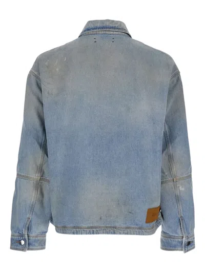 Amiri Blue Jacket With Classic Collar And Logo Patch On Front And Rear In Denim Man In Blue