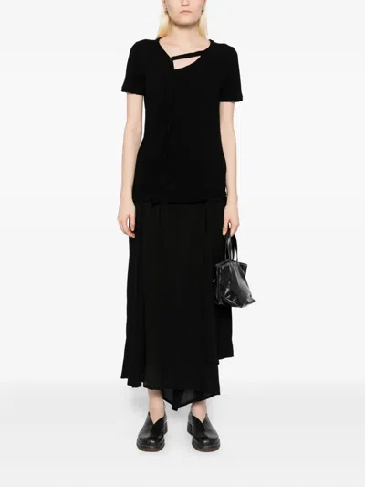 Yohji Yamamoto Tie-detailing Cotton T-shirt In Black