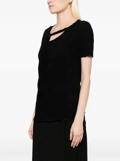 Yohji Yamamoto Tie-detailing Cotton T-shirt In Black