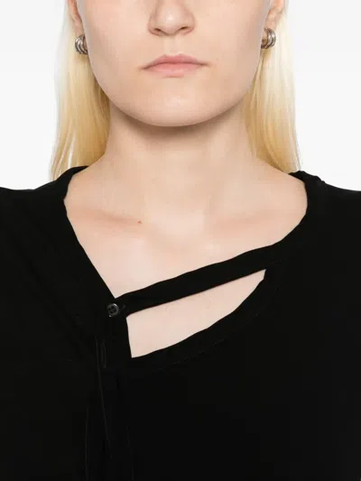 Yohji Yamamoto Tie-detailing Cotton T-shirt In Black