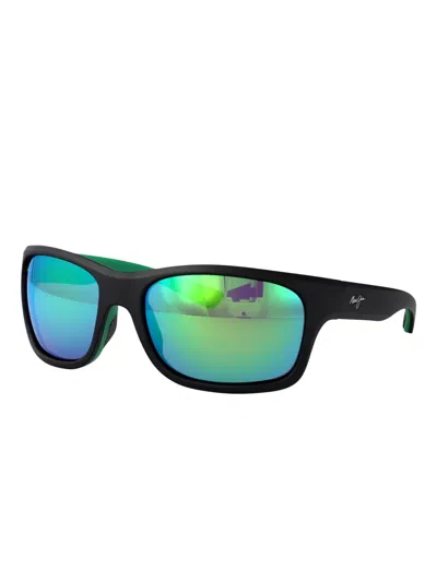 Maui Jim Rectangle Mirrrored Sunglasses In Black