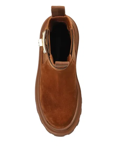 Dolce & Gabbana Suede Buckle Faux Fur Chelsea Booties In Brown