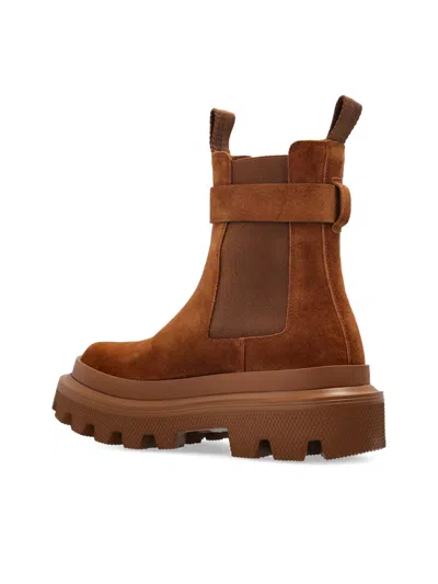 Dolce & Gabbana Suede Buckle Faux Fur Chelsea Booties In Brown