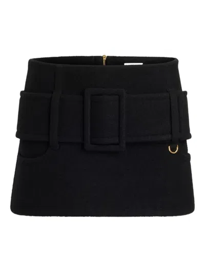 Patou Belted Wool Mini Skirt