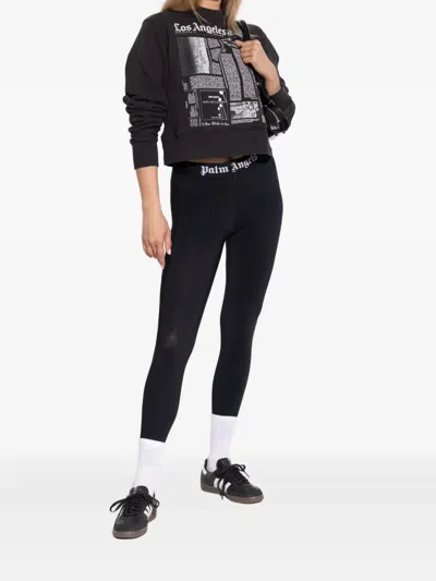 Palm Angels Text Printed Crewneck Sweatshirt In Black