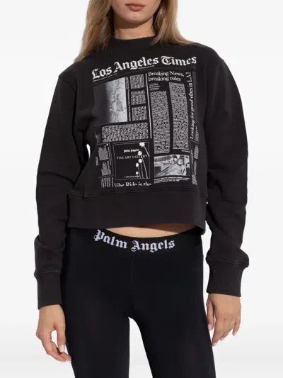Palm Angels Text Printed Crewneck Sweatshirt In Black