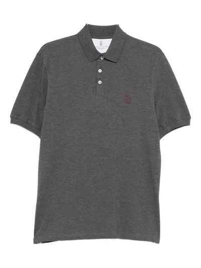 Brunello Cucinelli Men Logo Cotton Polo Shirt In Gray