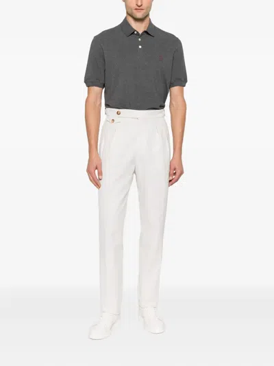 Brunello Cucinelli Men Logo Cotton Polo Shirt In Gray