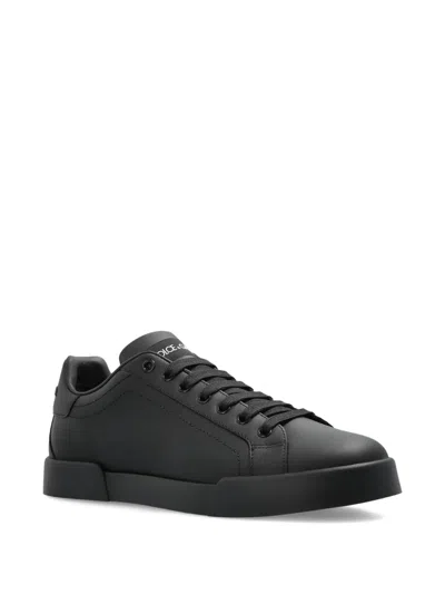 Dolce & Gabbana Leather Low-top Sneakers In Black