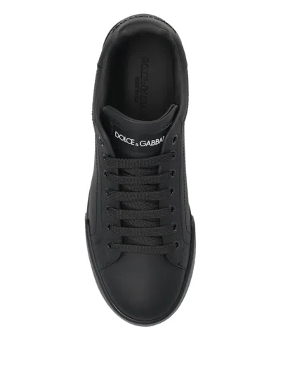 Dolce & Gabbana Leather Low-top Sneakers In Black