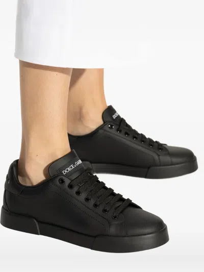 Dolce & Gabbana Leather Low-top Sneakers In Black