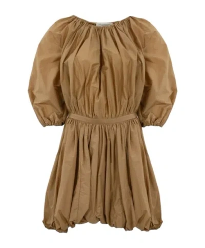 Philosophy Di Lorenzo Serafini Ruffled Short Sleeve Dress In Brown