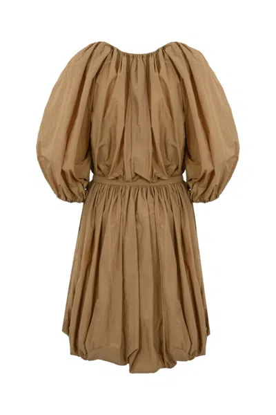 Philosophy Di Lorenzo Serafini Ruffled Short Sleeve Dress In Brown