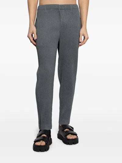 Issey Miyake Pleated Trousers With Elasticated Waistband And Ribbed Texture In Gray